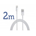 Cablu LUNG (2m) iPhone si iPad lightning USB compatibil cu modelele 5,6,7,8,X,XR,XS,11,12, 13, 14 (C/S/SE/PRO/PLUS/MAX) - transfer date si incarcare rapida, culoare alba
